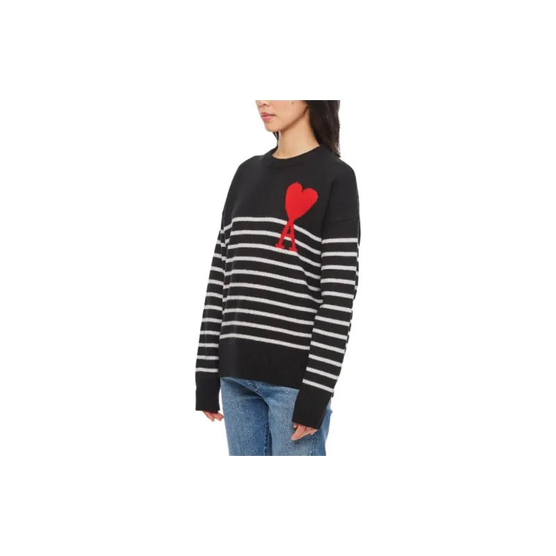Ami Striped Crewneck 'Black/White/Red'-2