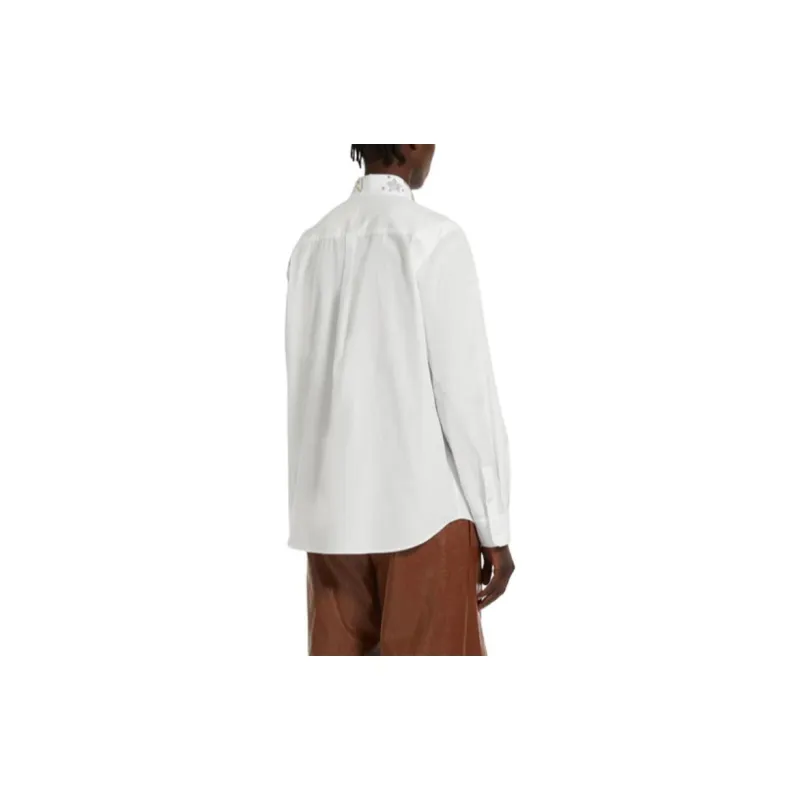 WEEKEND MaxMara Donnola Collection Rhinestone Detailed Cotton Shirt Women's White-3