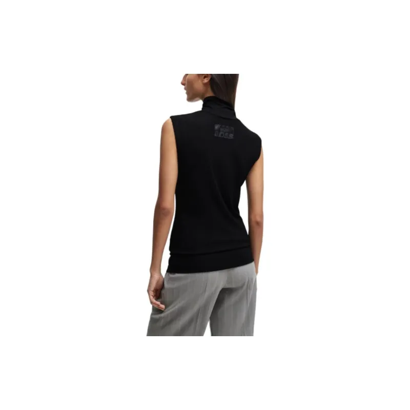 HUGO BOSS x NAOMI Collaboration Ribbed Sleeveless Rollneck Top T-Shirt Women's Black-4