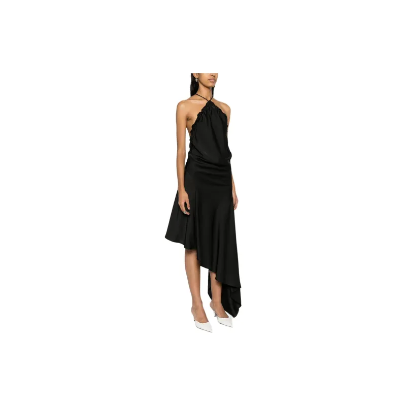 The Attico Asymmetric Sleeveless Satin Midi Dress-2