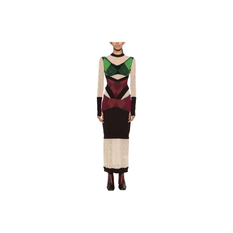 Marine Serre Regenerated Lozenge Knit Fitted Dress-1