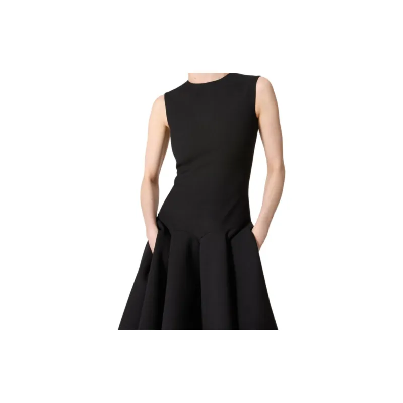 Valentino Crewneck Pleated Sleeveless Dress-3