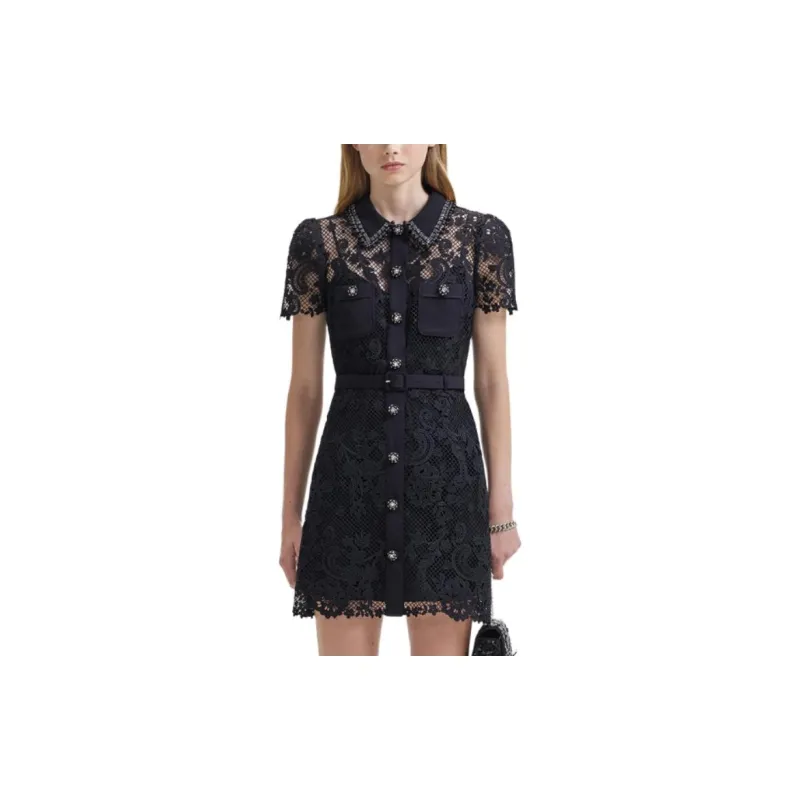 Self portrait Short Sleeved Dresses Women's Classic Black-1