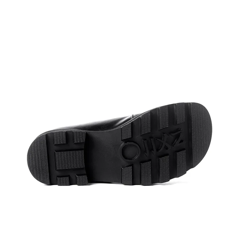 HUANXIANGZHE Round Tip Derby Shoes With Platform Height Increasing Leather Shoes Men's Black-6