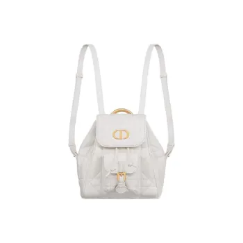 DIOR Caro Sheepskin Cow Leather Patchwork Backpack Small Size Women's White