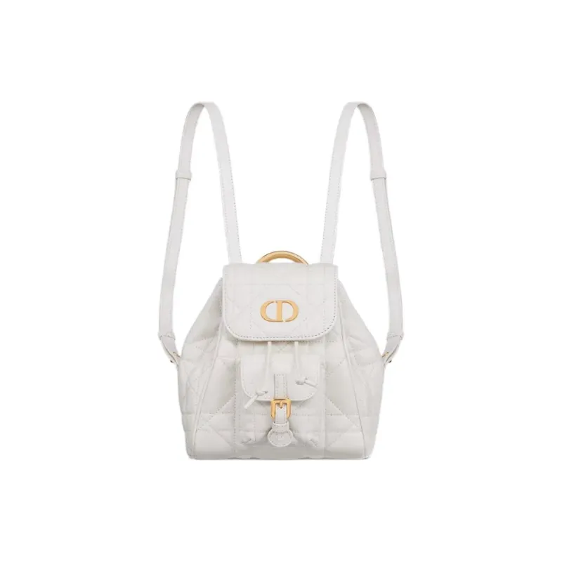 DIOR Caro Sheepskin Cow Leather Patchwork Backpack Small Size Women's White-0