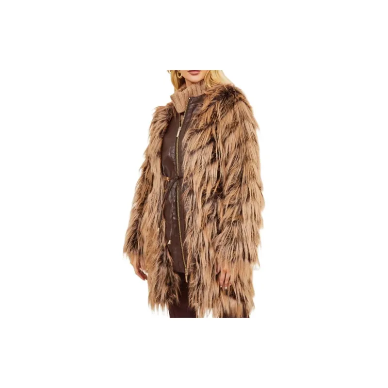 GUESS Dinah Shaggy Coat Jackets Coats Women's Brown-3
