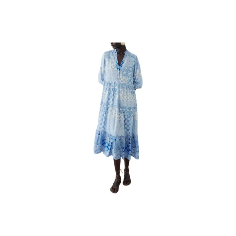 ZARA Long-Sleeved Dresses Women's Nude/Blue-2
