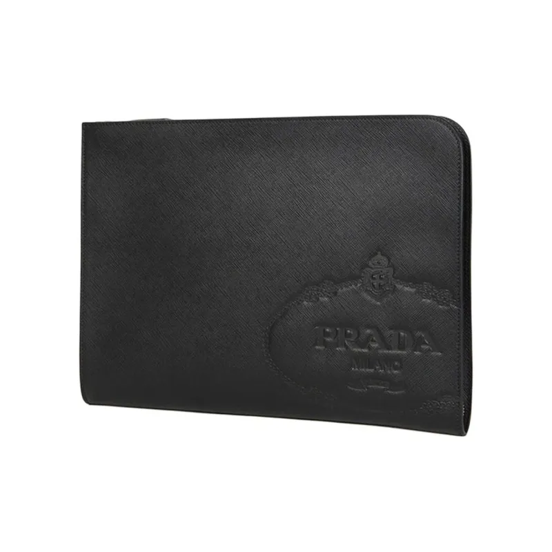 PRADA Leather Clutch Men's Black-1