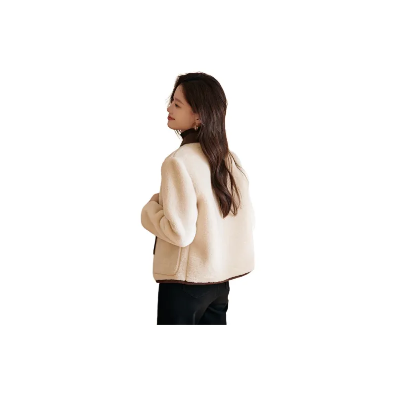 Mo Han Yi Mei Velvet feel Coat Women's Beige Apricot-2