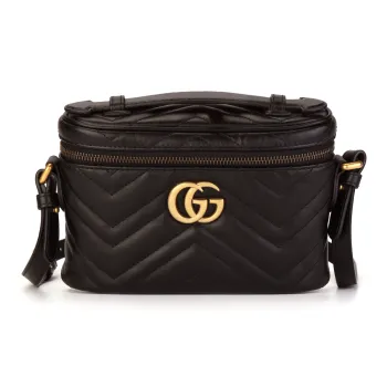 GUCCI Marmont Quilted Leather Makeup Bag, Shoulder Bag, Handbag Medium Size Women's Black