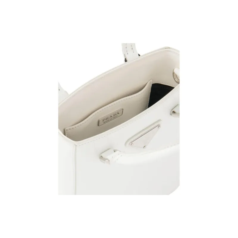 PRADA Leather Tote Bag Shopping Bag Handbag Small Size Women's White-4