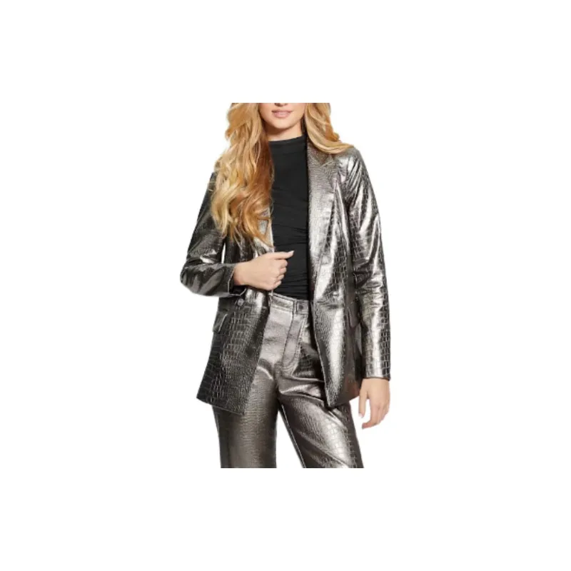 GUESS Diletta Faux Leather Suit Jacket Business Suit Women's Gray-4