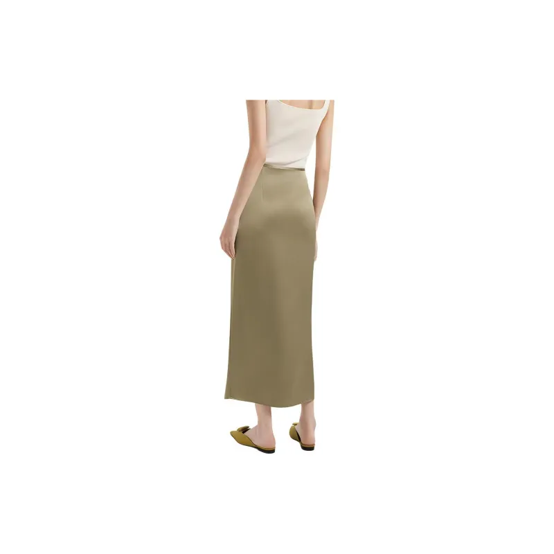 NAWEI Casual Long Skirts Women's Olive Green-1