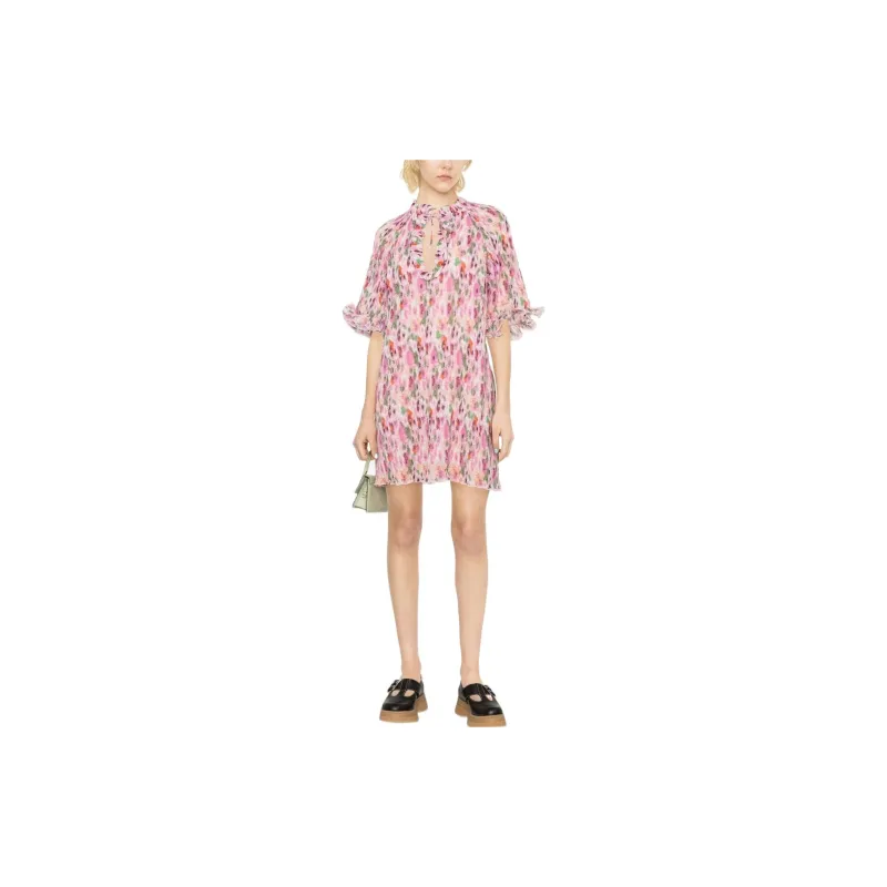 GANNI Short Sleeved Dresses Women's Pink-2