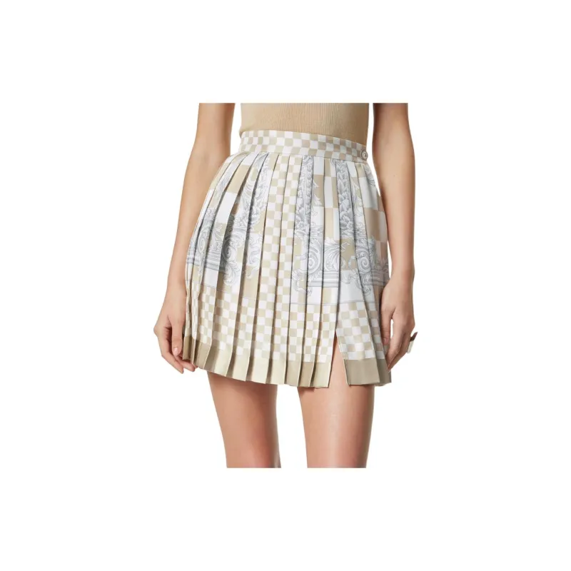VERSACE Barocco Checkerboard-Printed Pleated Mini Skirt-1