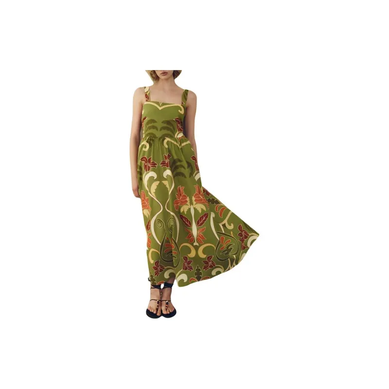 ZARA ZW Series Slip Dresses Women's Green-2