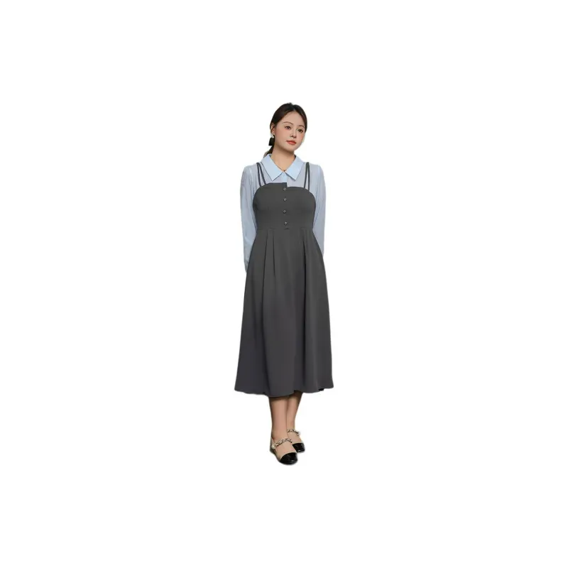 DAMABAIFENBAI Long Sleeved Dresses Women's Gray Blue-1