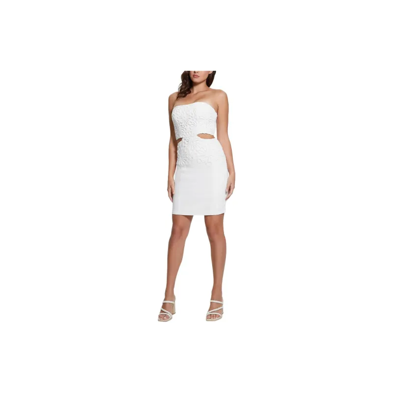 GUESS Vestido Denim Detalles Ganchillo Sleeveless Dress Women's White-1