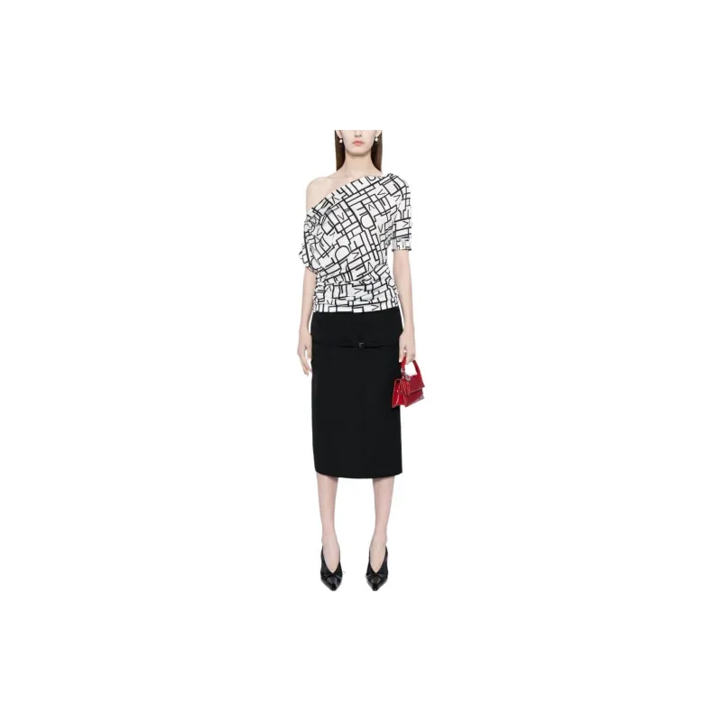 DVF Diane Von Furstenberg Percy All over Logo print One shoulder Top-1