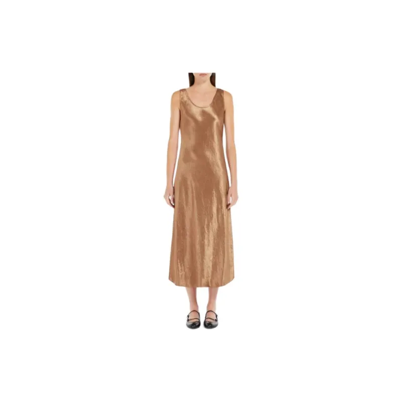 MaxMara Talete Collection Flowing Satin Dress Sleeveless Dress Women's Tobacco-1