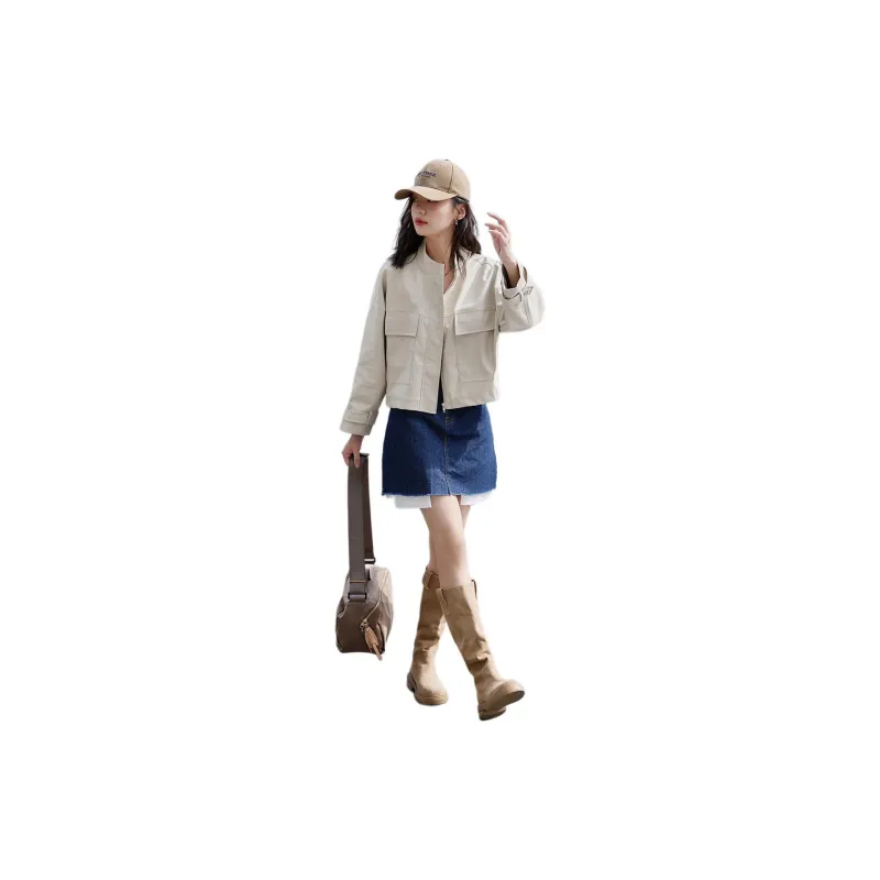 Demana Leather Jacket Women's Beige-1