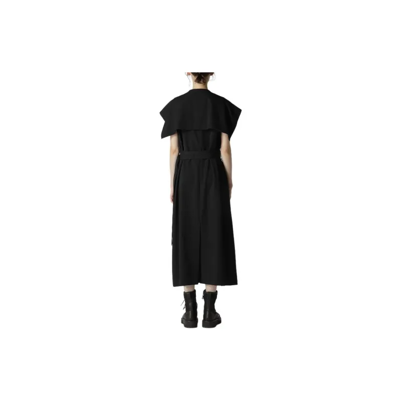 Yohji Yamamoto Wool Gabardine Sailor Collar Coat Women's Black-3