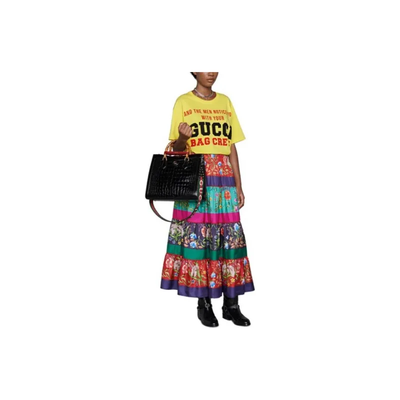 GUCCI Graphic Printed Short Sleeve T Shirt Yellow-2