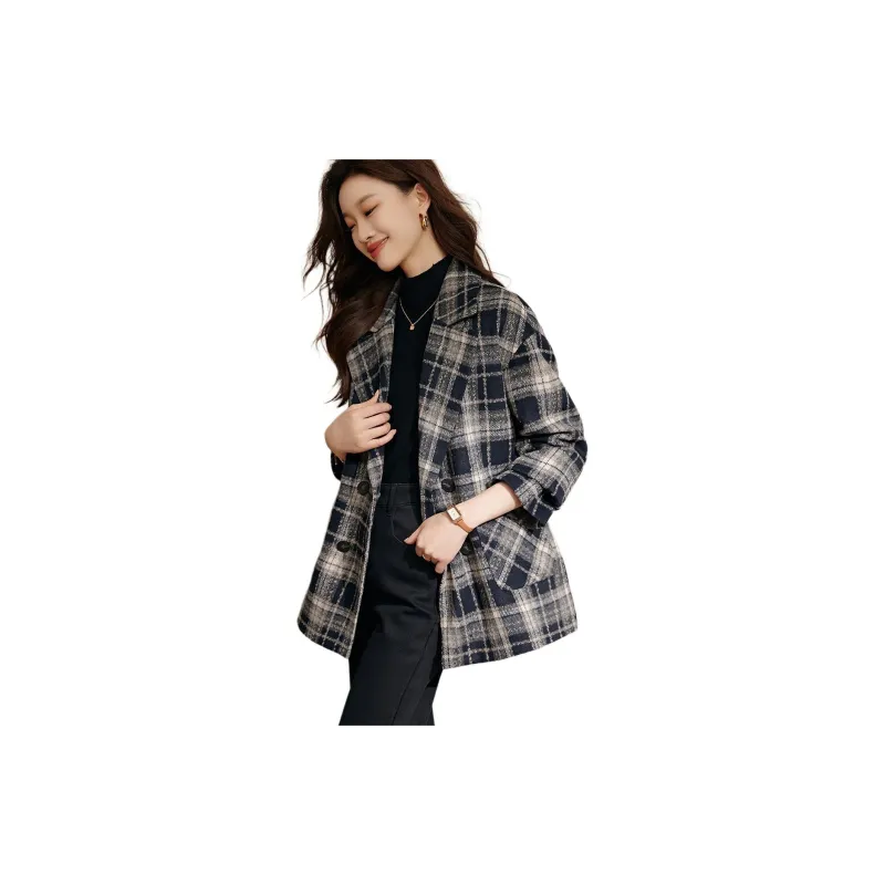 Mo Han Yi Mei Business Suit Women's Navy Blue Plaid-1