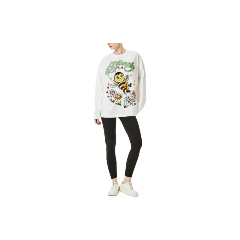 Ed Hardy SS24 Drop Shoulder Sleeve T Shirt Women's White-1