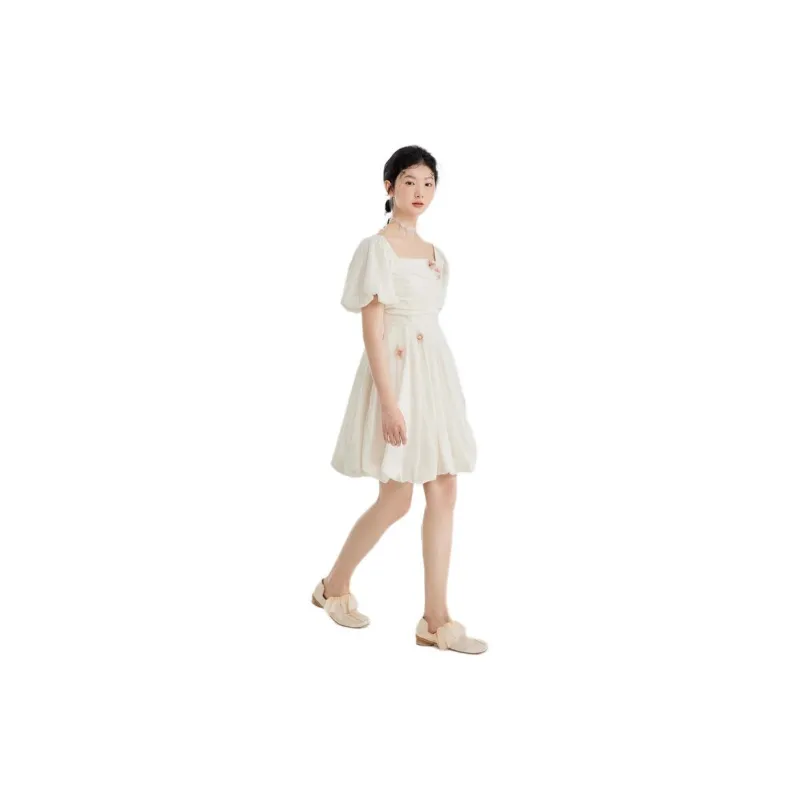 ZIHAN Short-Sleeved Dresses Women's Beige Gold-2
