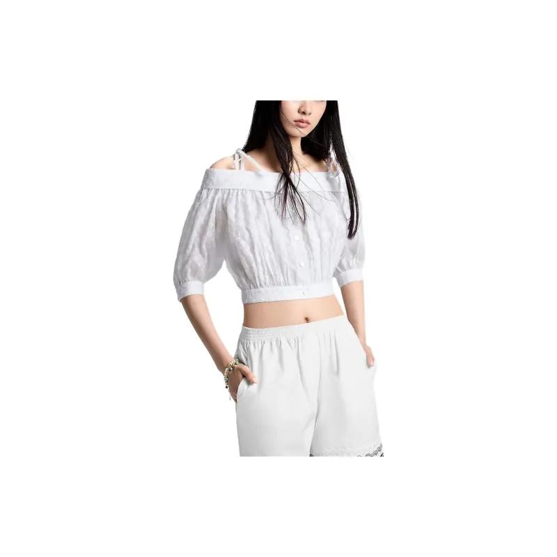 LOUIS VUITTON 1AFSBI Monogram Fil Coupé Off The Shoulder Blouse-3
