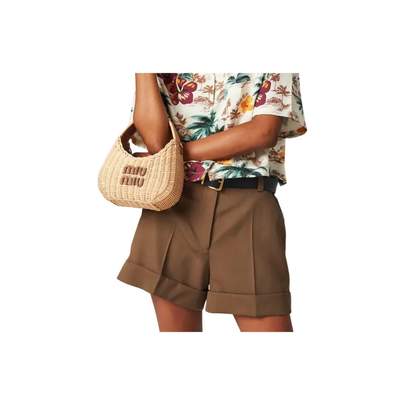 MIU MIU Gabardine Bermudas Casual Shorts Women's Brown-2