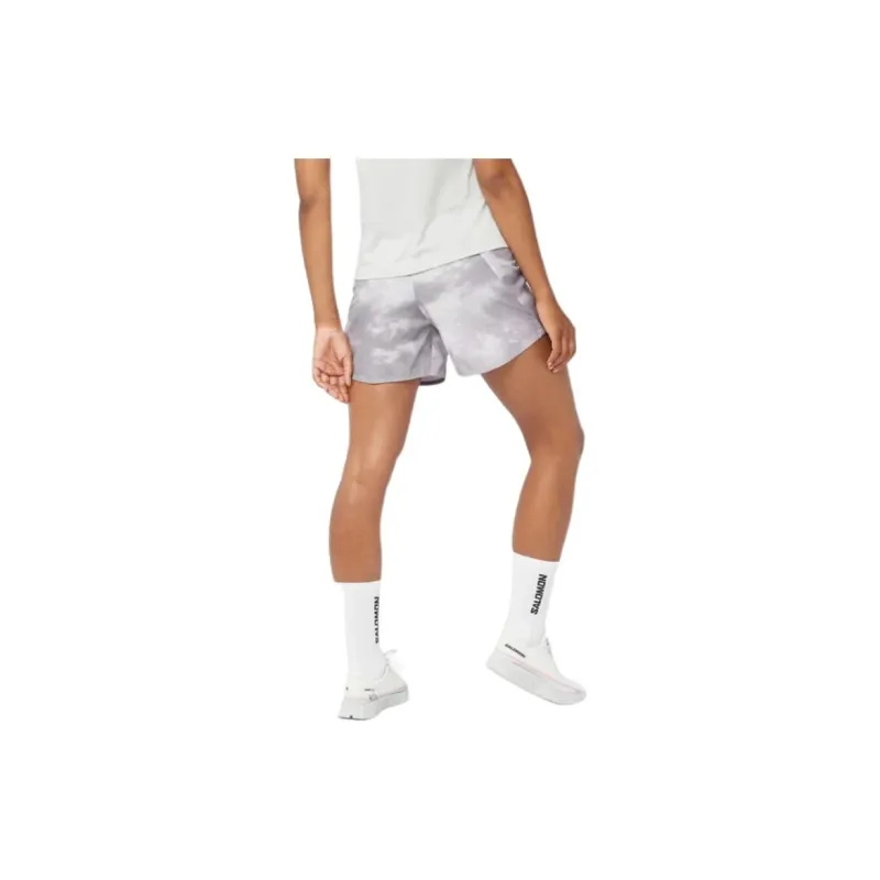 SALOMON CROSS 5' PRINT Sports Shorts Women's White/Gray Purple/Frost Gray-2