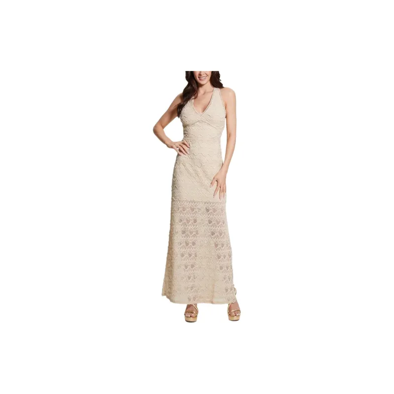 GUESS Liza Lace Maxi Dress Slip Dresses Women's Pearl Beige-1