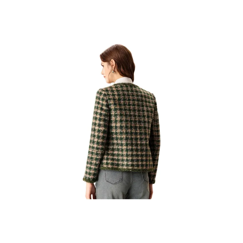 FENHONGMALI Jackets Coats Women's Green Plaid-2