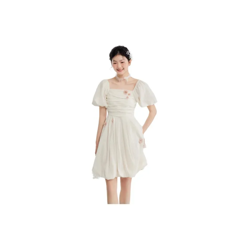 ZIHAN Short-Sleeved Dresses Women's Beige Gold-1