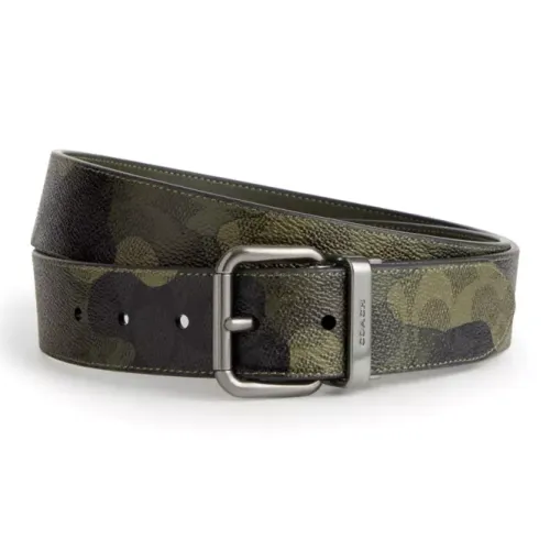 COACH Canvas Calfskin Leather Belts Unisex Green Width  3.8cm