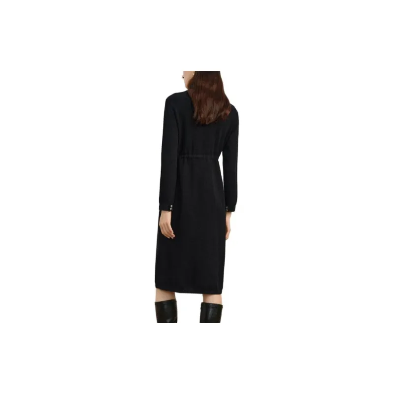 JZ Juzui Long Sleeved Dress Women's Plain Black-5