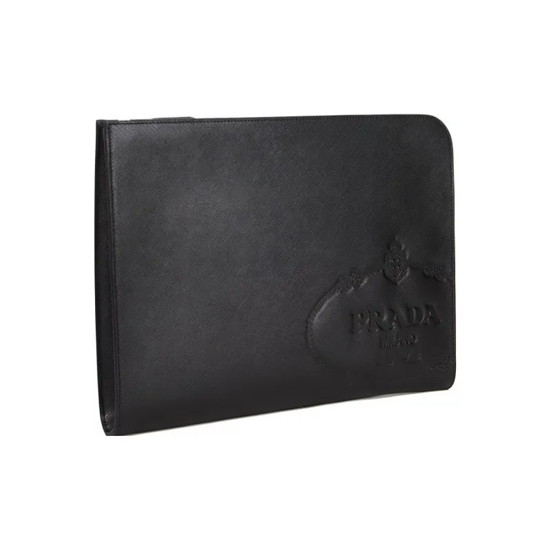PRADA Leather Clutch Men's Black-2