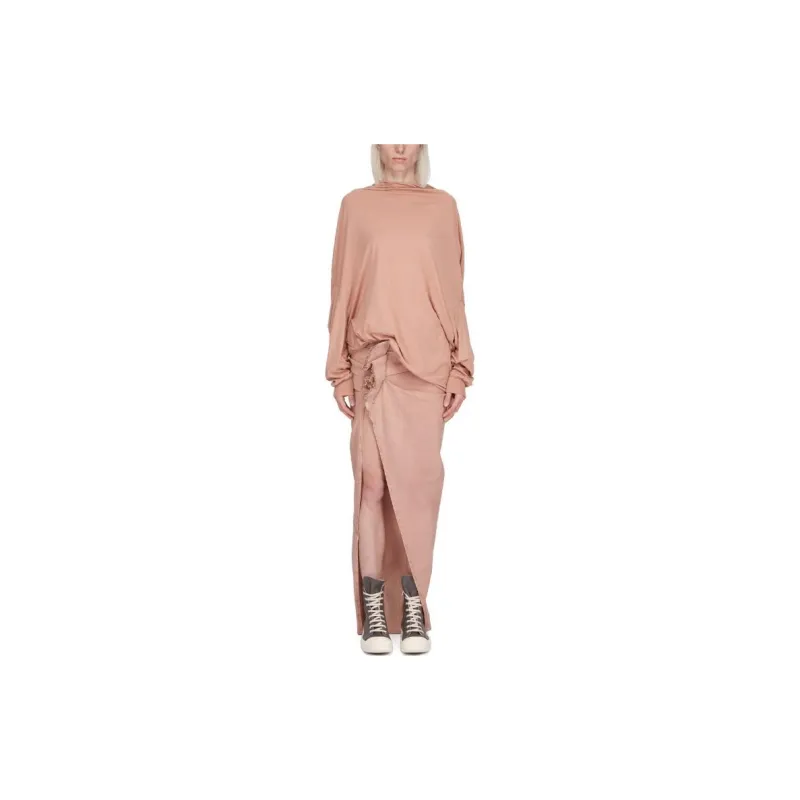 Rick Owens DRKSHDW Lido Denim Edfu Skirt Long Overdyed Foil Stretch Denim Casual Long Skirts Women's Dark Pink-3
