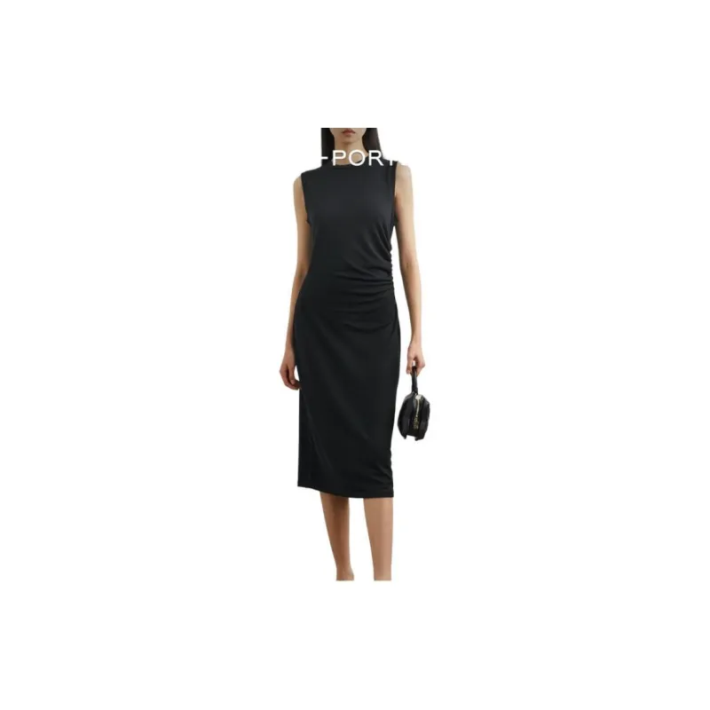 VINCE Ruched Sleeveless Midi Dress-1