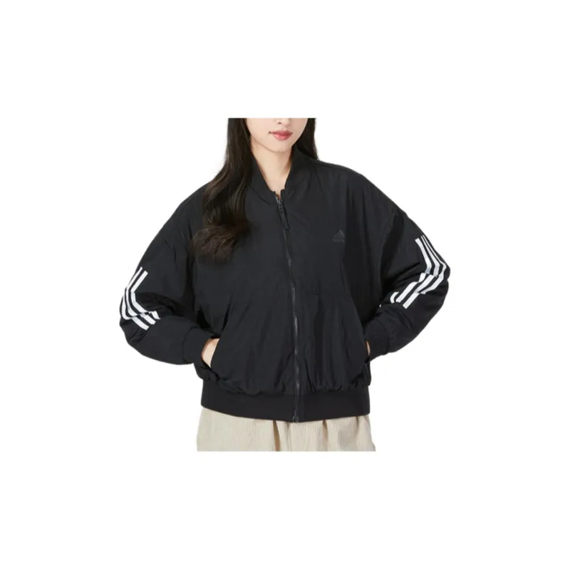 adidas Women'ss Striped Woven Windproof Jacket Black-1