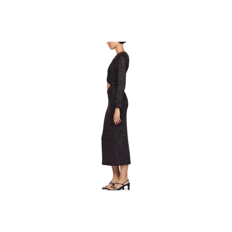 Sandro Metallic-finish Tweed Midi Dress-3