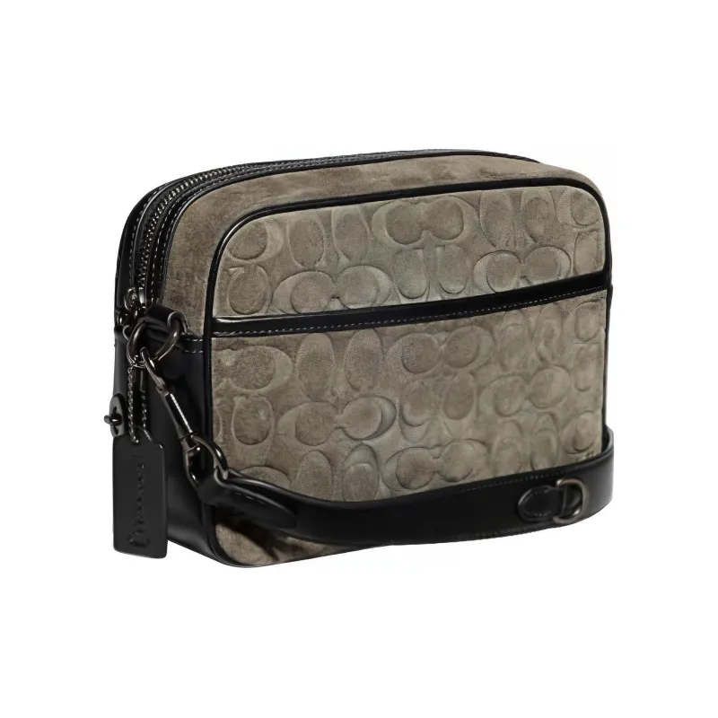 COACH Flight Leather Patchwork With Suede Shoulder Bag Crossbody Bag Medium Size Men's Gray Green-1