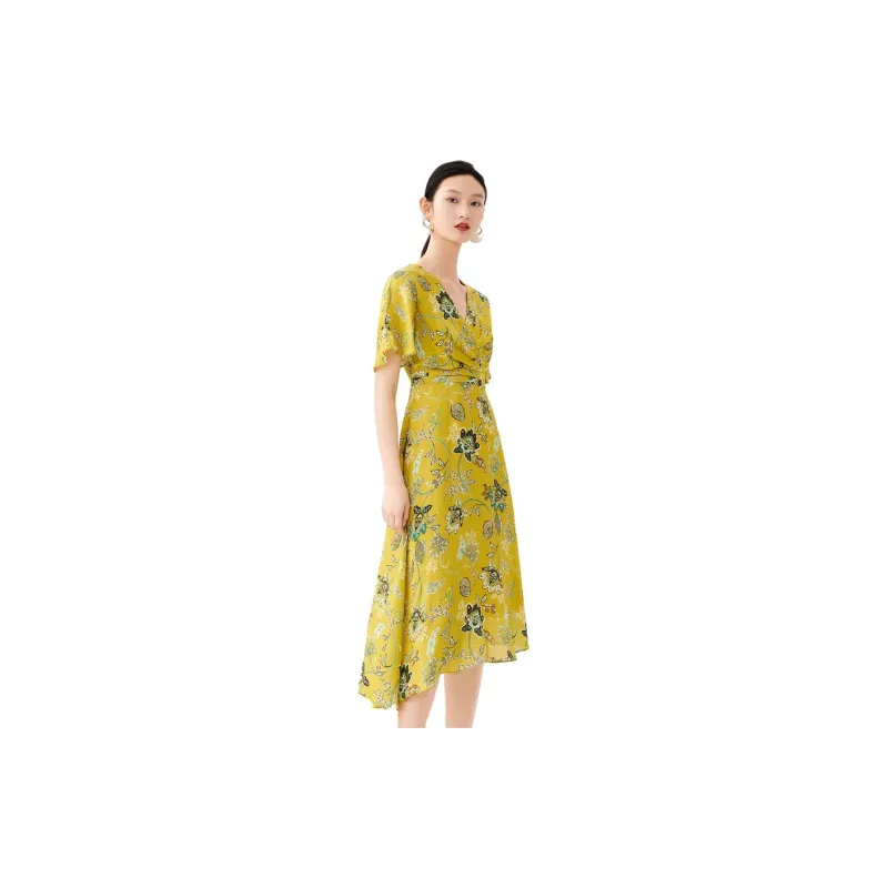 JZ Juzui Short-Sleeved Dresses Women's Floral Lemon-2