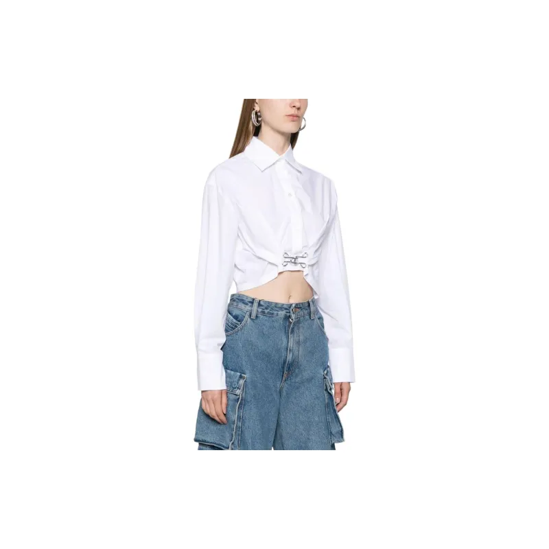 MOSCHINO Ruched Detail Poplin Cropped Shirt-4