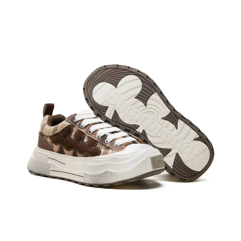 SHOOT BRAND Anti Slip And Wear Resistant Height Increasing Low Top Canvas Shoes Unisex Brown-4