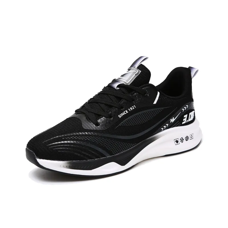 Binary Cushioning Rebound Abrasion Resistant Lightweight Slip Resistant Low Top Running Shoes Unisex Black White-0