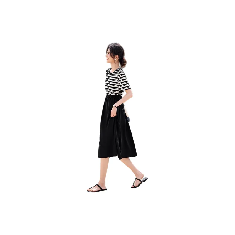 XWI Short Sleeved Dresses Women's Black Stripes-1